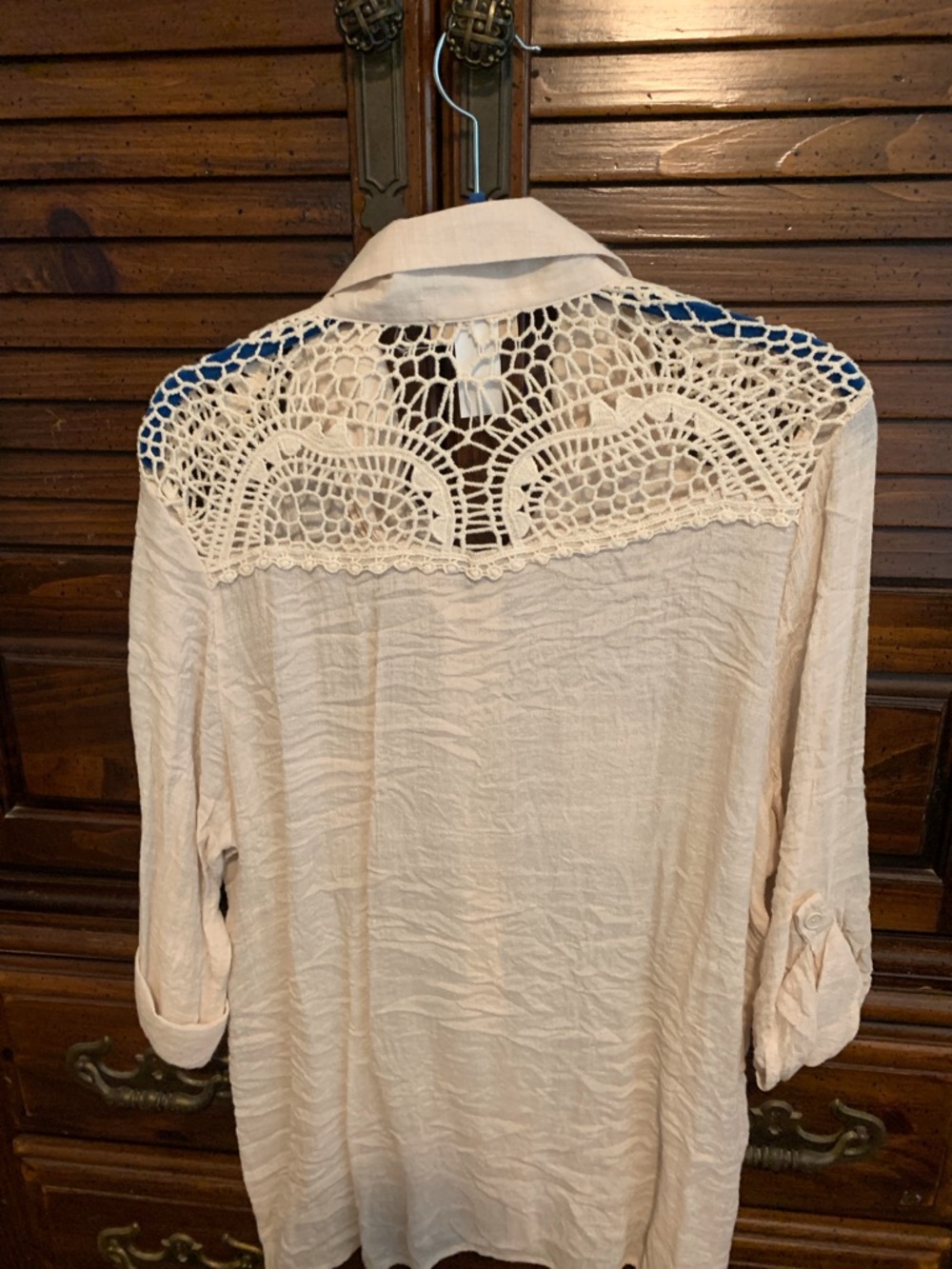 Lavish Cream Crochet Yoke Button-Down Shirt